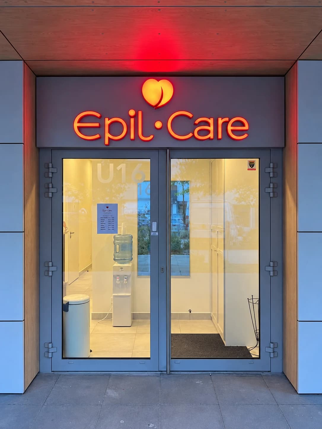 Wejście do salonu Epil Care Wola przy ul. Kolejowej 43, lokal U16